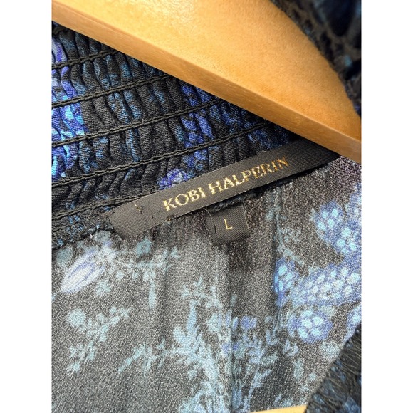 Kobi Halperin Hunter Mock Neck Long Sleeve Midi Dress Size L Blue Floral - Picture 6 of 8